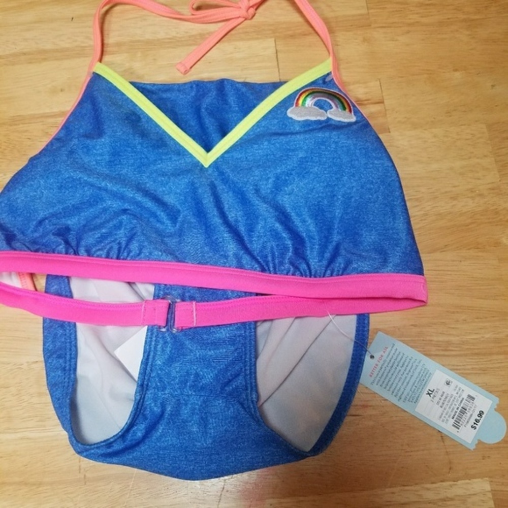 NWT Blue Bikini Rainbow Girls XL Beach Swim